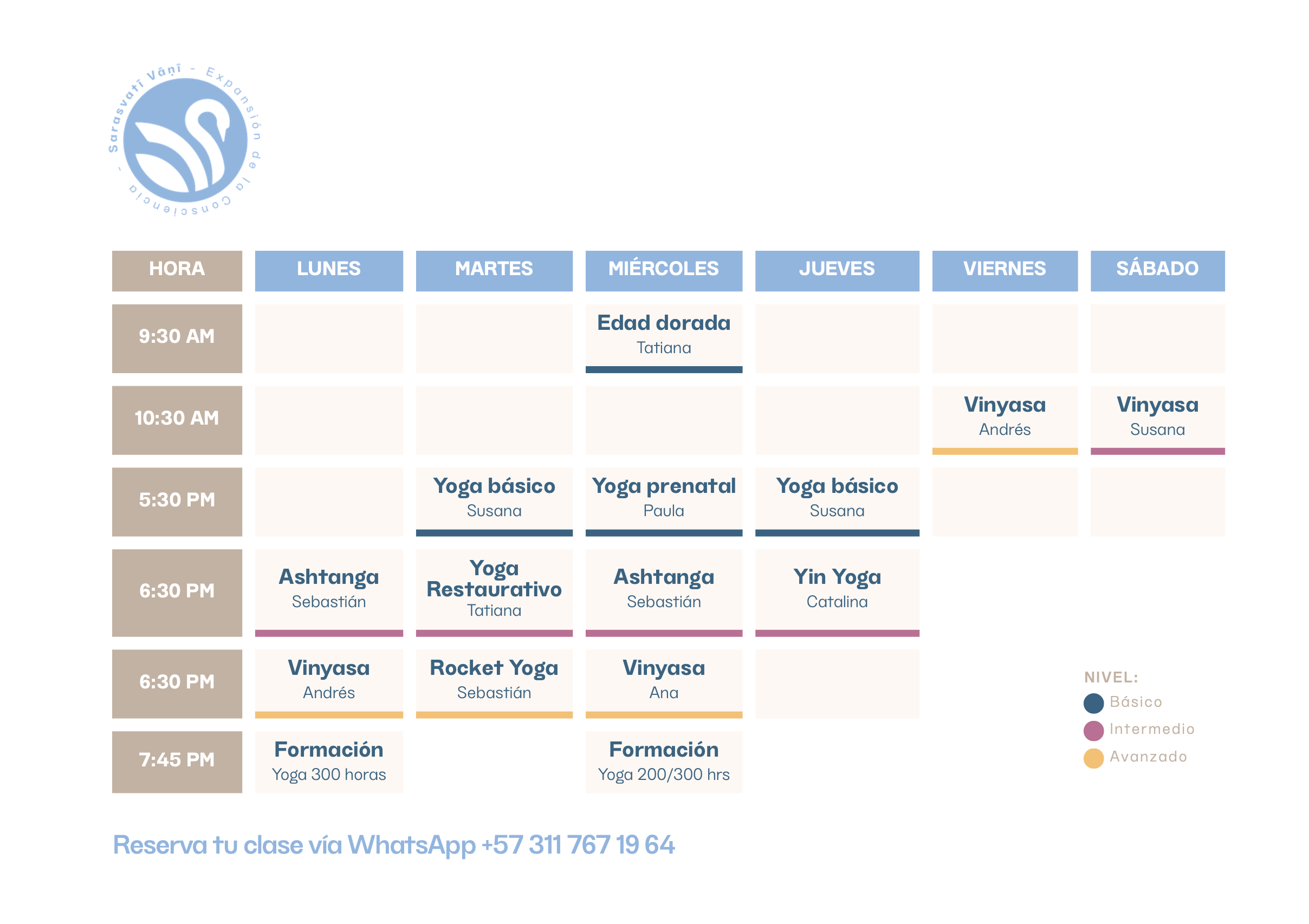 Horario Sarasvati Yoga 2026